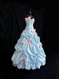 Niulatu Blue Ball Gown Prom Dress Sweetheart Neck Satin Quinceanera Dress Bow Sweet 16 Dress HZ1031