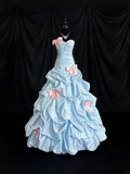 Niulatu Blue Ball Gown Prom Dress Sweetheart Neck Satin Quinceanera Dress Bow Sweet 16 Dress HZ1031