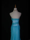Niulatu Blue Mermaid Long Prom Dress Strapless Lace Sparkly Evening Gown Chiffon Formal Dress HZ1031