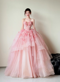 Niulatu Ball Gown Sweetheart Neck Quinceanera Dress Pink Wedding Dress Tulle Applique Sweet Birthday Prom Dress HZ1031