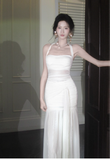 Niulatu White Mermaid Halter Long Prom Dress Chiffon Formal Dress Birthday Evening Dress HZ1031