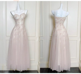 Niulatu Spaghetti Strap A-Line Long Prom Dress Sequined Tulle Formal Dress Sweet Birthday Outfit HZ1031