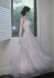 Niulatu Spaghetti Strap A-Line Long Prom Dress Sequined Tulle Formal Dress Sweet Birthday Outfit HZ1031