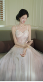 Niulatu Spaghetti Strap A-Line Long Prom Dress Sequined Tulle Formal Dress Sweet Birthday Outfit HZ1031