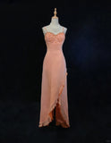 Niulatu Sheath Spaghetti Strap Long Prom Dress Fairytale Chiffon Beaded Formal Dress Coral Birthday Party Dress HZ1031