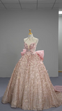 Niulatu Pink Ball Gown Halter Long Prom Dress Halter Neck Beaded Quinceanera Dress 3D Butterfly Sweet 18 Dress HZ1031