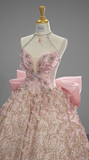 Niulatu Pink Ball Gown Halter Long Prom Dress Halter Neck Beaded Quinceanera Dress 3D Butterfly Sweet 18 Dress HZ1031