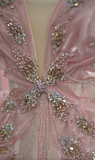 Niulatu Pink Ball Gown Halter Long Prom Dress Halter Neck Beaded Quinceanera Dress 3D Butterfly Sweet 18 Dress HZ1031