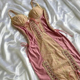 Niulatu Pink Sheath Spaghetti Strap Prom Dress Satin Lace Vintage Birthday Party Dress Evening Gown HZ1031