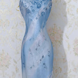 Niulatu Blue Spaghetti Strap Sheath Long Prom Dress Vintage Chiffon Formal Evening Dress Party Dress HZ1031