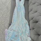 Niulatu White Spaghetti Strap Sheath Long Prom Dress Sequin Tulle Party Dress Formal Dress HZ1031