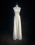 Niulatu A-Line Round Neck Bridal Gown Simple Modest Open Back Wedding Dress Satin Bridal Dress HZ1031