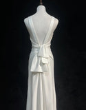 Niulatu A-Line Round Neck Bridal Gown Simple Modest Open Back Wedding Dress Satin Bridal Dress HZ1031