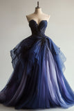 Niulatu Sweetheart Ombre Dark Purple Ball Gown Evening Gowns Tulle Beaded Quinceanera Dress Stunning Prom Dress HZ1031