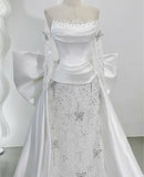 Niulatu Off-the-shoulder Ball Gown Mermaid Wedding Dress Lace Satin Bridal Dress Elegant White Bridal Gown HZ1031