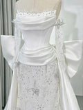 Niulatu Off-the-shoulder Ball Gown Mermaid Wedding Dress Lace Satin Bridal Dress Elegant White Bridal Gown HZ1031
