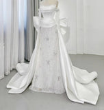 Niulatu Off-the-shoulder Ball Gown Mermaid Wedding Dress Lace Satin Bridal Dress Elegant White Bridal Gown HZ1031