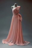 Niulatu One Shoulder Sheath Bridesmaid Dress Coral Chiffon Evening Dress Long Prom Dresses HZ1031