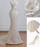Niulatu Strapless Mermaid Long Wedding Dress Applique Tulle Elegant White Bridal Dress HZ1031
