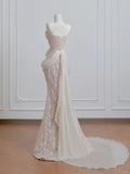 Niulatu Strapless Mermaid Long Wedding Dress Applique Tulle Elegant White Bridal Dress HZ1031