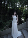 Niulatu White Strapless Sheath Long Prom Dress Tulle Sequin Formal Dress Sparkly Birthday Evening Gowns HZ1031