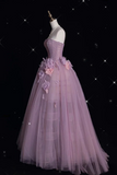 Niulatu Strapless Ball Gown Purple Long Prom Dress Tulle Applique Evening Dress Sweet 16 Dress HZ1031