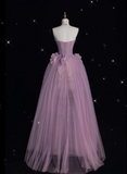 Niulatu Strapless Ball Gown Purple Long Prom Dress Tulle Applique Evening Dress Sweet 16 Dress HZ1031