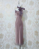 Niulatu Spaghetti Strap Sheath Gray Purple Long Prom Dress Elegant Satin Evening Dress HZ1031