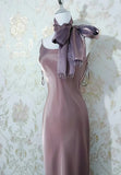 Niulatu Spaghetti Strap Sheath Gray Purple Long Prom Dress Elegant Satin Evening Dress HZ1031
