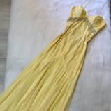 Niulatu Yellow Spaghetti Strap Sheath Long Prom Dress Elegant Chiffon Evening Dress Birthday Dress HZ1031