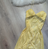 Niulatu Yellow Spaghetti Strap Sheath Long Prom Dress Elegant Chiffon Evening Dress Birthday Dress HZ1031