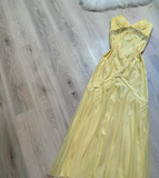 Niulatu Yellow Spaghetti Strap Sheath Long Prom Dress Elegant Chiffon Evening Dress Birthday Dress HZ1031