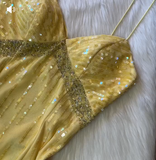 Niulatu Yellow Spaghetti Strap Sheath Long Prom Dress Elegant Chiffon Evening Dress Birthday Dress HZ1031