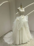 Niulatu White Strapless Ball Gown Wedding Dress Tulle Applique Bridal Dress HZ1031