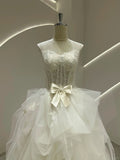 Niulatu White Strapless Ball Gown Wedding Dress Tulle Applique Bridal Dress HZ1031