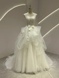 Niulatu White Strapless Ball Gown Wedding Dress Tulle Applique Bridal Dress HZ1031