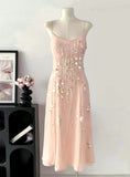 Niulatu Spaghetti Strap Sheath Short Birthday Dress Blush Pink Sequin Chiffon Party Dress Homecoming Dress HZ1031
