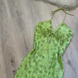 Niulatu Spaghetti Strap Sheath Short Evening Dress Green Beaded Chiffon Formal Dress Homecoming Dress HZ1031