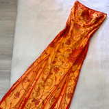 Niulatu Strapless A-Line Long Prom Dress Orange Beaded Chiffon Formal Dress Elegant Evening Gown HZ1031