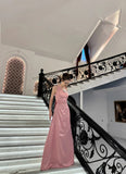 Niulatu Pink V-Neck A-Line Long Prom Dress Satin Evening Dress Bridesmaid Dress HZ1031