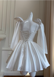 Niulatu White Birthday Dress Strap Ball Gown Satin Party Dress Short Homecoming Dress HZ1031