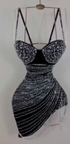 Niulatu Spaghetti Strap Bodycon Short Formal Dress Stunning Black Rhinestone Birthday Dress Tassel Homecoming Dress HZ1031
