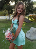 Niulatu Sweetheart Neck Sheath Short Formal Dress Stunning Tiffany Blue Satin Birthday Dress Homecoming Dress HZ1031