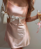 Niulatu Spaghetti Strap Sheath Short Formal Dress Stunning Pink Satin Birthday Dress Homecoming Dress HZ1031