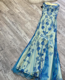 Niulatu Sheath Strapless Long Evening Gown Gorgeous Blue Tulle Beaded Formal Dress Birthday Prom Dress HZ1031