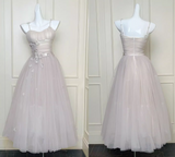 Niulatu Modest Spaghetti Strap Ball Gown Tulle Apricot Long Prom Dress Sweet 16 Dress HZ1031