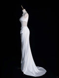 Niulatu Sheath White Bateau Neck Satin Bridal Dress Modest Wedding Dress HZ1031