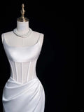 Niulatu Sheath White Bateau Neck Satin Bridal Dress Modest Wedding Dress HZ1031