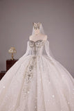 Niulatu White Ball Gown Off-the-shoulder Bridal Gown Tulle Beading Long Sleeve Bridal Dress Modest Wedding Dress HZ1031