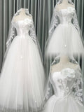 Niulatu White Ball Gown Strapless Bridal Gown Tulle Satin Bridal Dress Modest Wedding Dress with Veil HZ1031